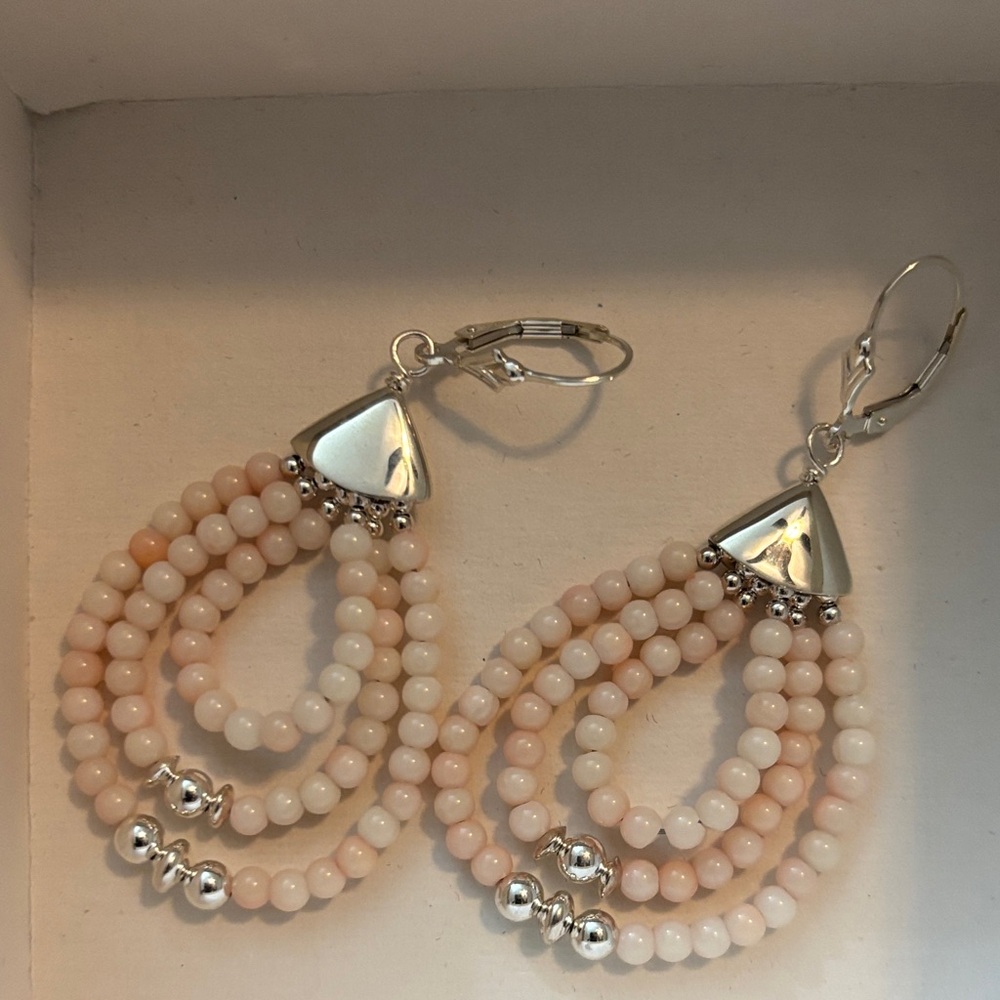 Elegant Silver and Pink Beaded Earrings